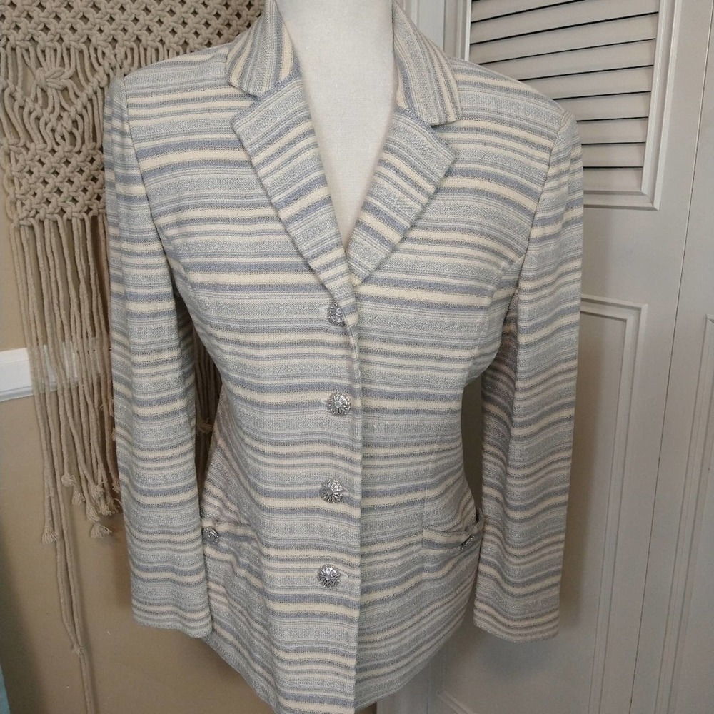 ST. JOHN collection blue gray striped blazer 6